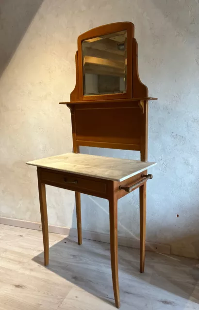 Coiffeuse vintage bois et marbre 1960 meuble antic furniture ancien déco