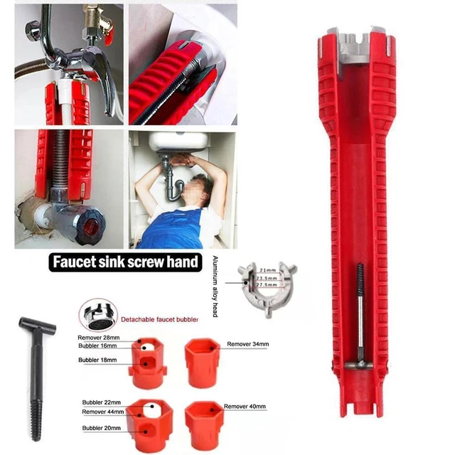MAXSELL 8 In 1 Faucet And Sink Installer ToolMulti Purpose Wrench Plumbing Tool For Toilet Bowlsinkbathroomkitchen Plumbing Red