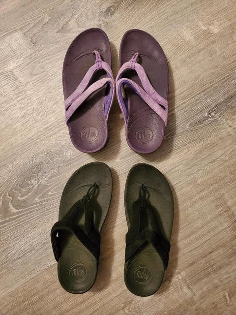 Fitflop Women 5 EU 36 Black Leather Wedge Thong Flip Flops Sandals