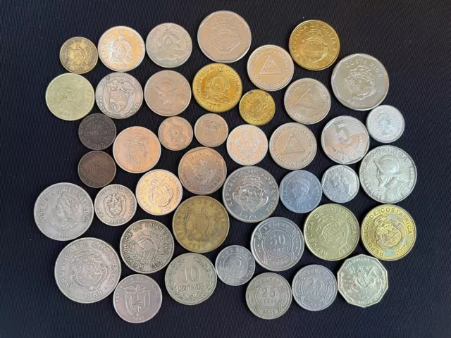 Lot of 42 Old Central America Coins  - 7 Countries - Guatemala Honduras Belize +