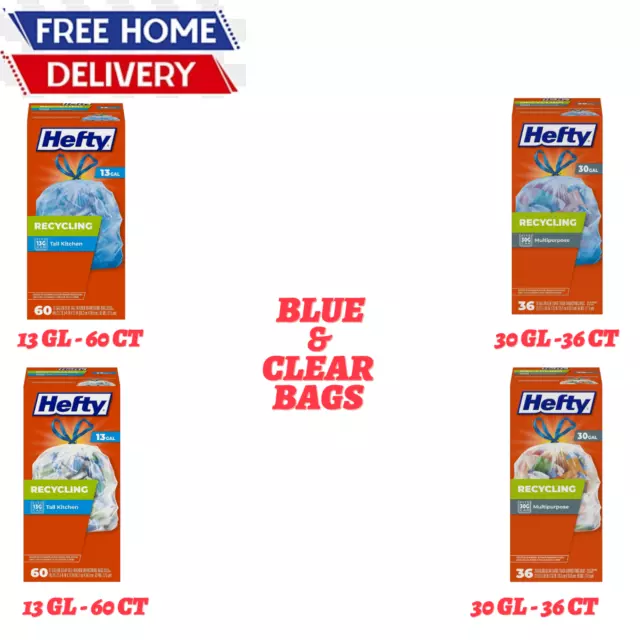 Hefty Recycling Trash Bags, Blue & Clear, 13 GL - 60 CT & 30 GL - 36 CT...