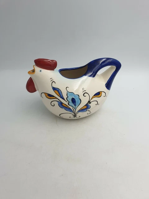 Pichet De Poterie Art Céramique Bleu Pichet Peint À La Main Motif Rustique Floral