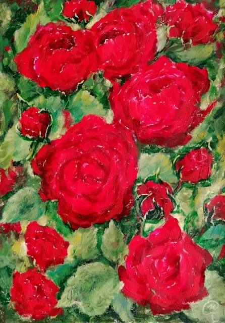 Original Acrylic Painting Flowers Abstract Modern Art Red Roses Artwork