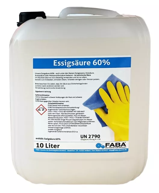 10 L Essigsäure 60% Essig Reiniger Entkalker technisch 10 Liter