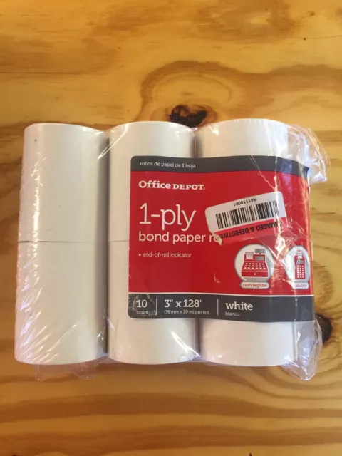 1-Ply Paper Rolls 6 Count Bright White 3" x 128ft Office Depot Item 109-023