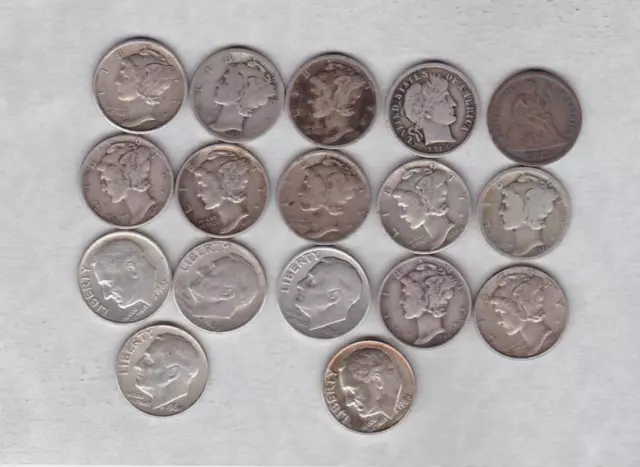 17 Usa Silber Dimes 1883 Bis 1964D In Fairem Bis Gutem Sehr Feinem Zustand