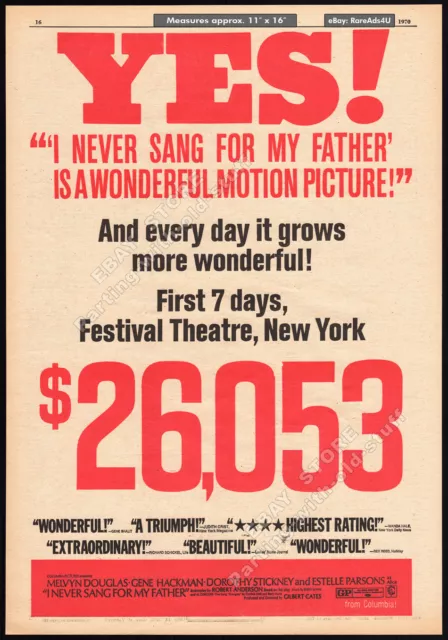 I NEVER SANG FOR MY FATHER__Original 1970 Trade AD promo/ poster__MELVYN DOUGLAS