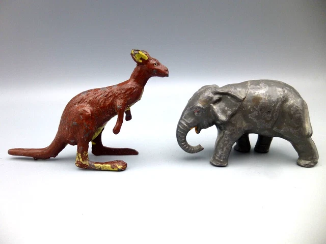 Vintage Timpo Lead Zoo BABY ELEPHANT & Britains type KANGAROO /Lead Zoo Animals⭐
