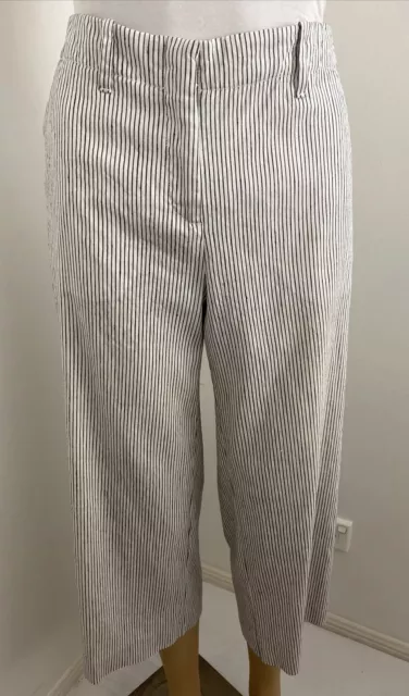 Sussan Black White Pin Stripe Linen Blend Cropped Casual Pants Pockets 8