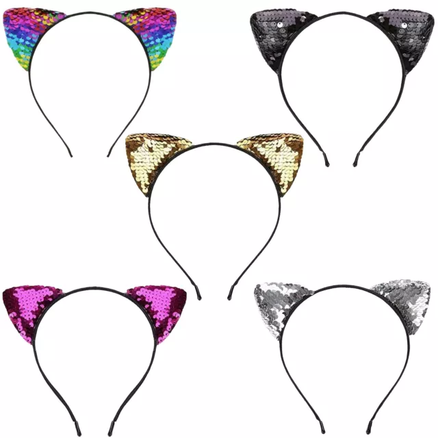 Girls Metal Sequins Cat Ears Headband Halloween Hair Band Fancy Costume Party