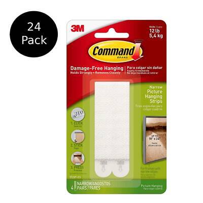 Command Picture Hanging Strips Narrow Damage Free Adhesive 4 Sets White, 24-Pack