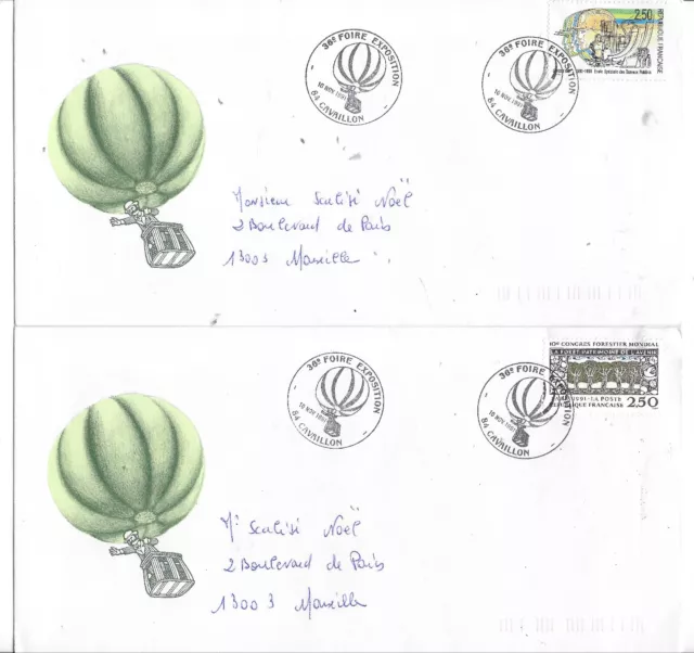 France Cachets Foire Expo Cavaillon 1991 2 Enveloppes Illustrees  Ballon Melon