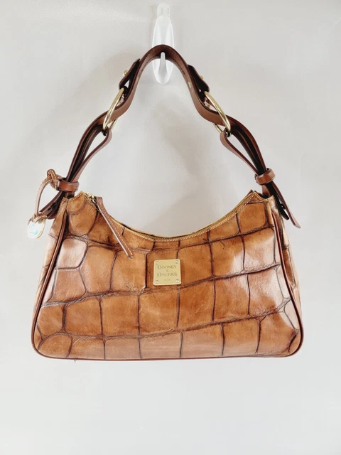 Dooney & Bourke Brown Croc Embossed Leather Hobo Satchel Bag Purse Blue Duck Fob