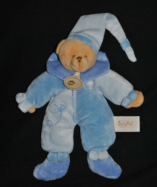 Peluche Doudou Ours Bleu BABY'NAT BABYNAT Arlequin  Pantin Turquoise Etat NEUF