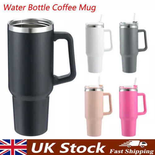 Stainless Steel 40 oz Tumbler Straw Lid Insulated Water Bottle Coffee Mug Travel