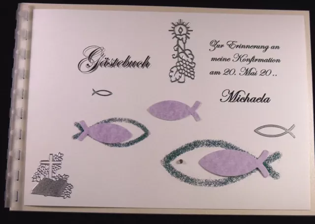 Gästebuch A5, Fische versch. Farben, personalisiert Konfirmation Kommunion Taufe