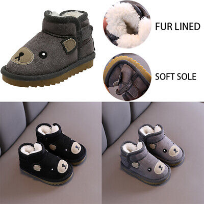 Winter Baby Girls Kids Boys Warm Boots Fur Party Casual House Flats Shoes Size