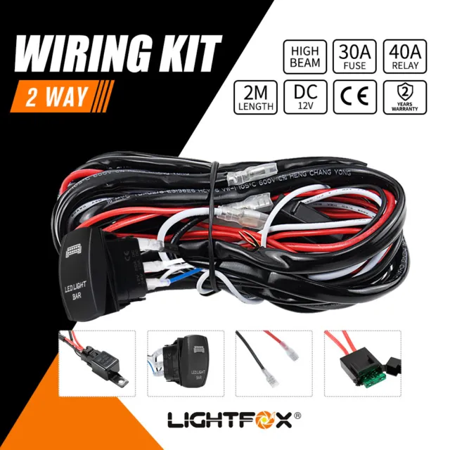 Wiring Loom Harness Kit 12V 40A 2 Ways with LED Light Bar Rocker Switch