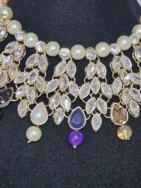 Indian Pakistani Gold Set With multi  And  Pearl Stones 2