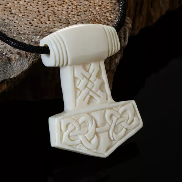 Thors Hammer Knochen Ketten-Anhänger Mjölnir Wikinger Thorhammer Kette