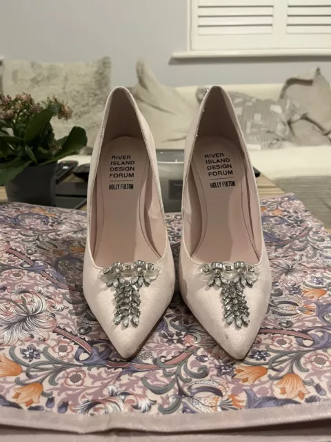 River Island Holly Fulton Diamanté Pale Pink Bling 4.5 Inch Heels Size 5