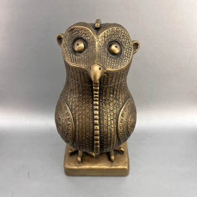 Austin Prods Chalkware Chinese Shang Gold Owl MidCentury Sculpture Figurine 1965