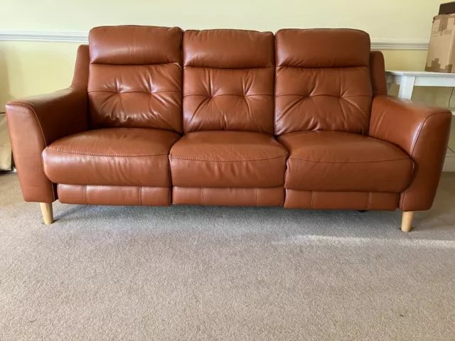 Furniture Village World of Leather 3 seat power recliner sofa brown/tan USB