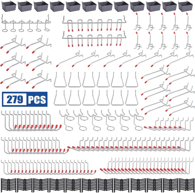 279Pcs Pegboard Organizer Accessories Kit, 1/4 and 1/8 Inch Pegboard Hooks Tools