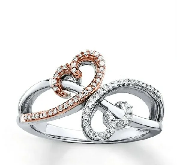 Retired Kay's Open Hearts Jane Seymour Diamond Ring 10K Rose Gold/ Ss #5