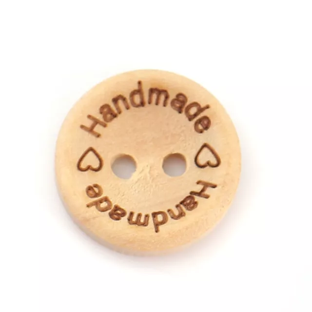 50 ROUND WOODEN BUTTONS Inscribed Handmade~15mm~Sewing~Soft Toys~Crafts ()