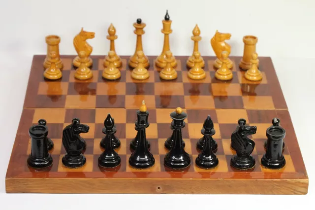 Vintage 1950s Soviet Wooden Tournament Chess Set with Board 40х40 cm H-5