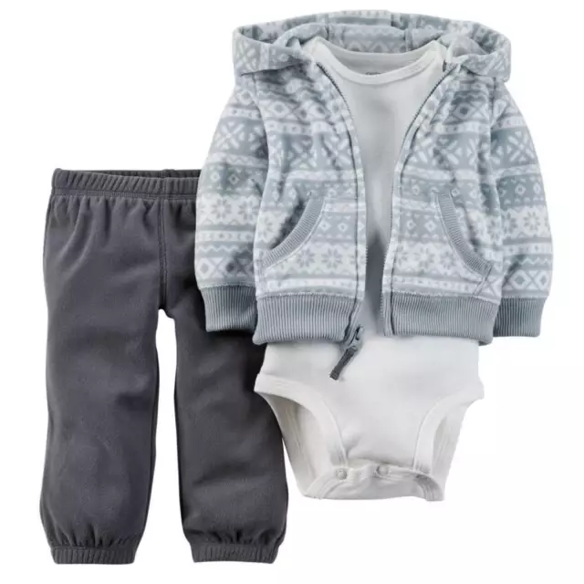 Carters Infant Boys 3 Piece Nordic Gray Outfit Pants Creeper & Hoodie Jacket