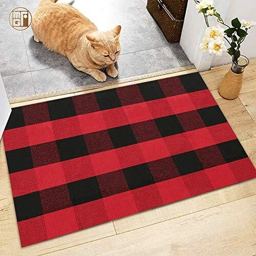 Buffalo Plaid Rug 24x36'' - Red/Black Area Rugs, Washable, Indoor/Outdoor