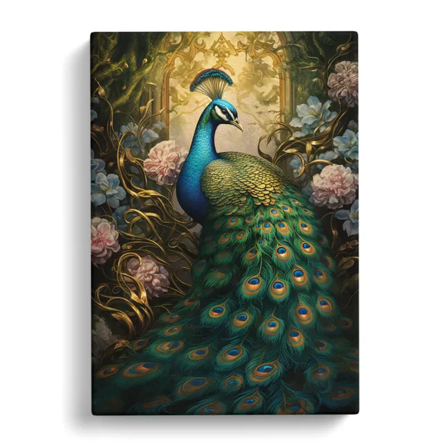 Peacock Victorian Canvas Wall Art Print Framed Picture Decor Living Room Bedroom