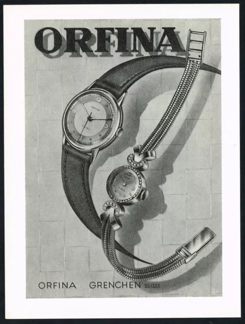 1940s Vintage Orfina Watch Mid Century Art Print Ad