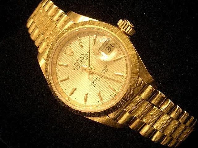 Rolex Datejust President 69278 Donna 18K Oro Giallo Watch Corteccia Arazzo Dial