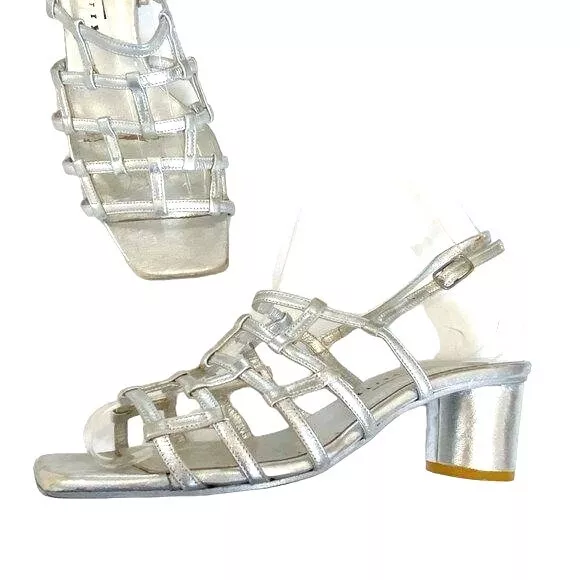 Michel Perry silver leather caged sling back sandal, Size 37 EU, Vintage from 90 2