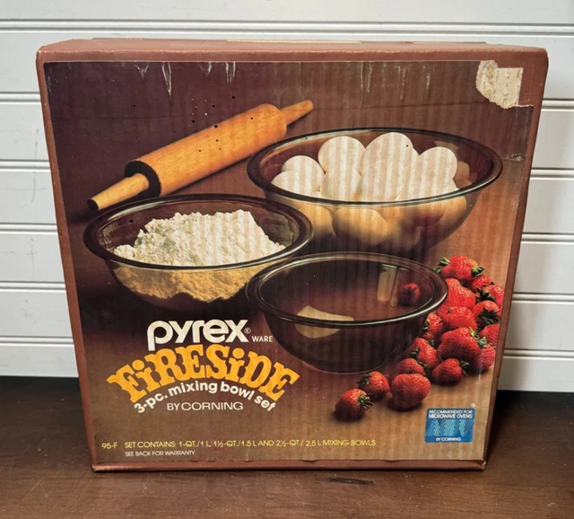 Vintage NIB 3 PYREX Fireside Amber Brown Glass Nesting Mixing Bowl set 95F
