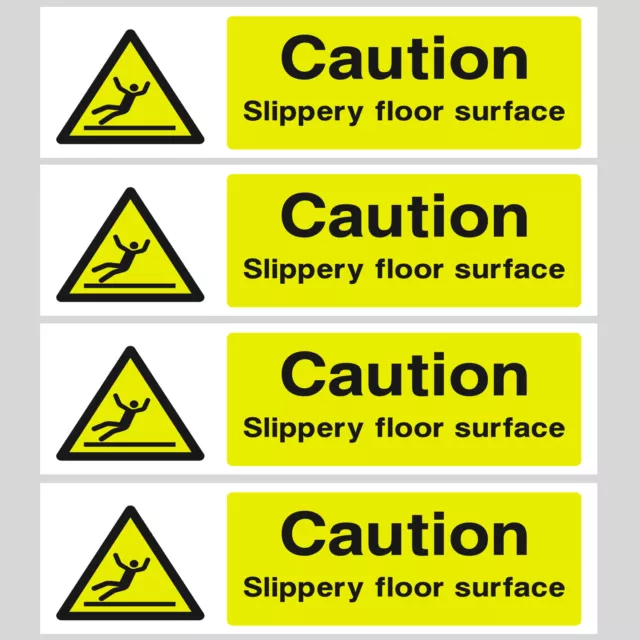 4 x Caution slippery floor surface - Self adhesive Backed Stickers