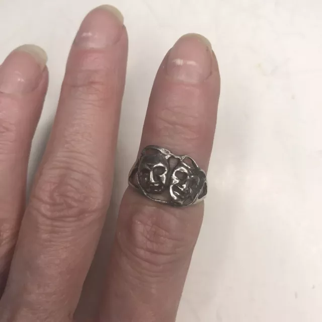 Vintage 925 Comedy Tragedy Drama Mask Ring Size 5.5