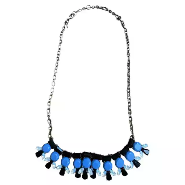 J. Crew Gold Tone Clear Crystal Black, Blue Lucite Bib Statement Necklace