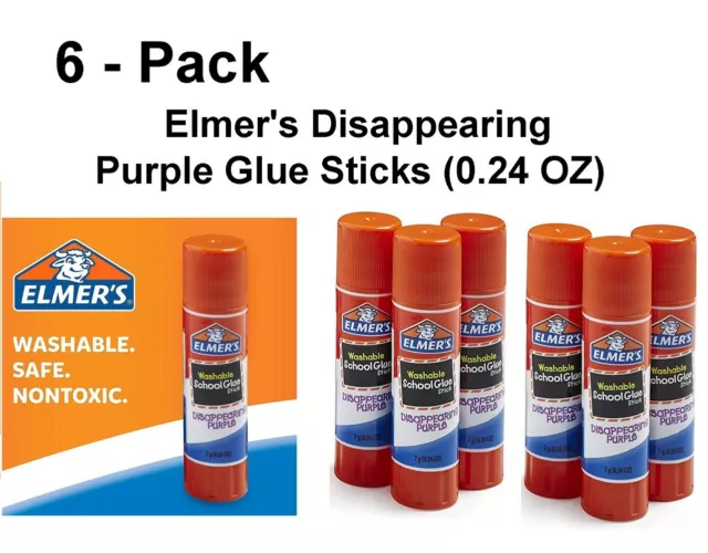 Elmer's Disappearing Purple School Glue, Washable 6 Pack, 0.24-ounce Bulk Sticks