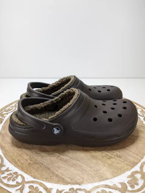 Crocs 203591 Brown Faux Fur Lined Dual Comfort Clogs Size Mens 7 Womens 9