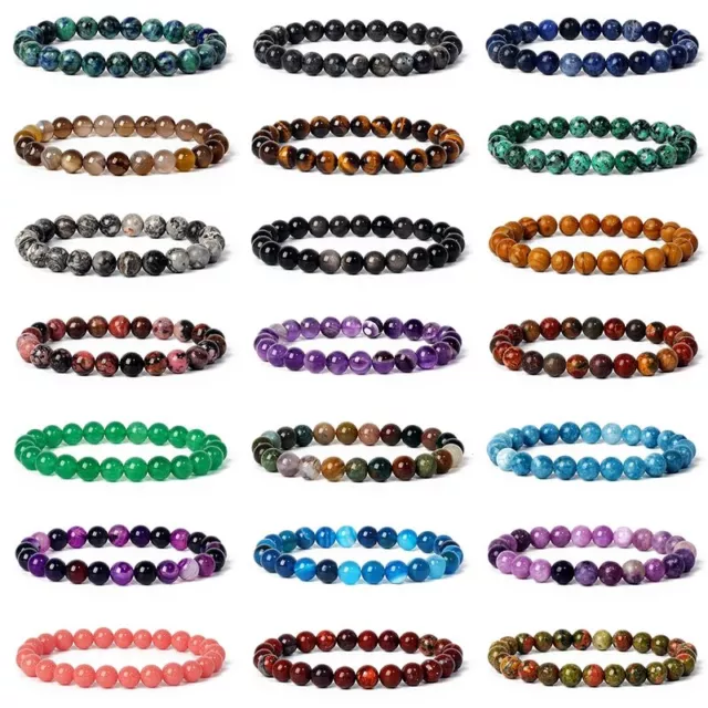 Crystal Gemstone Bracelet Bead 7Chakra Natural Stone Stretch Reiki Jewellery