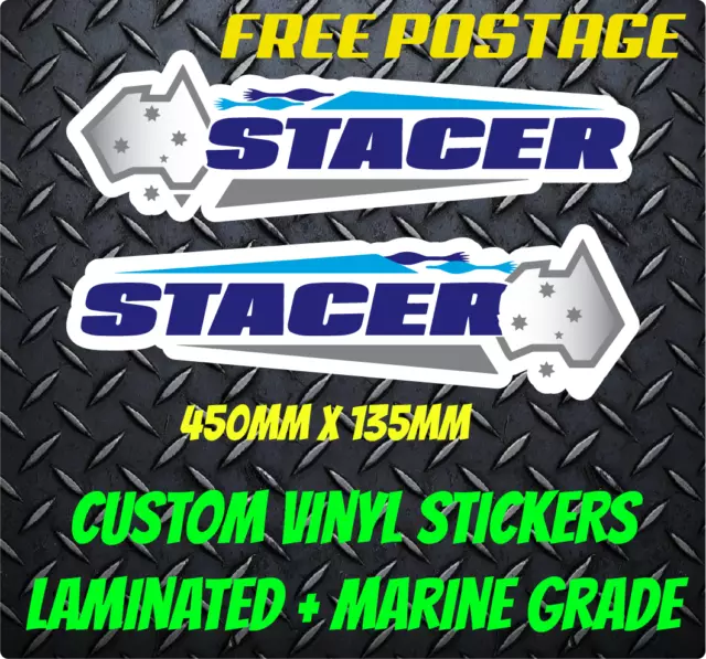 BLUE STACER BOAT DECALS LHS + RHS - Set of 2x Boating Marine - Heavy Duty Vinyl