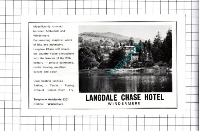 Langdale Chase Hotel Windermere / Meadow Brow Grasmere Advert - c.1968 Cutting