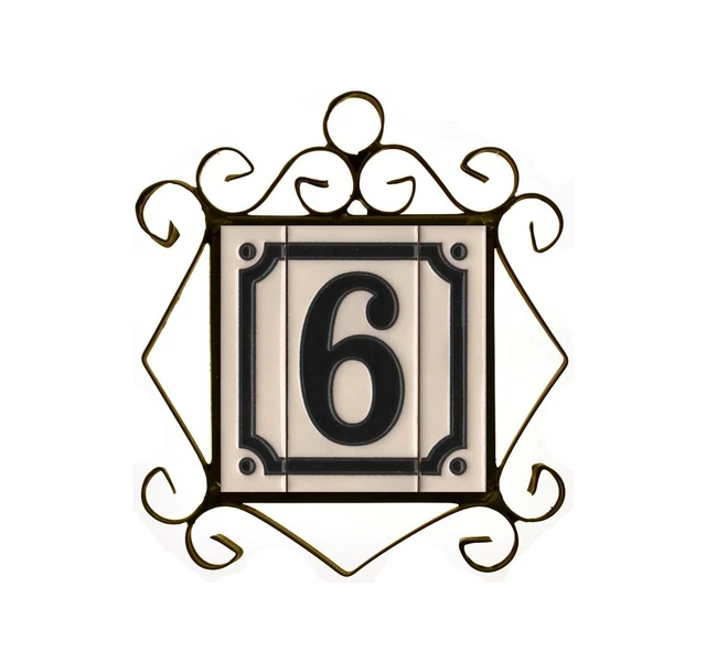 11cm x 5.5cm French Hand-painted Ceramic White Number Tiles & Metal Frames 2