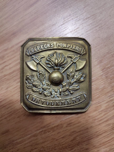 Boucle De Ceinture De Sapeur-pompier Ancienne - Laiton Doré, école 1882-1892 - Occasion