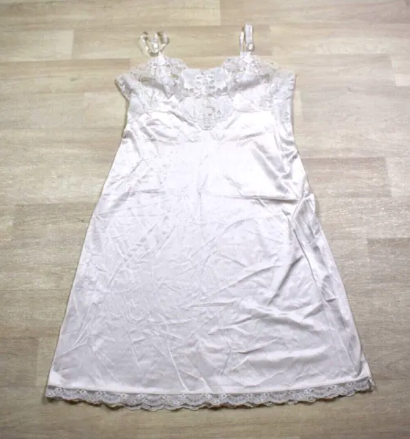 Vintage 60s, Shadowline White Nylon Slip, Lace Trim, 34 Short 