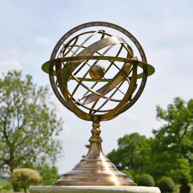 70cm Tall Antique Brass Celestial Garden Armillary Sundial Sphere